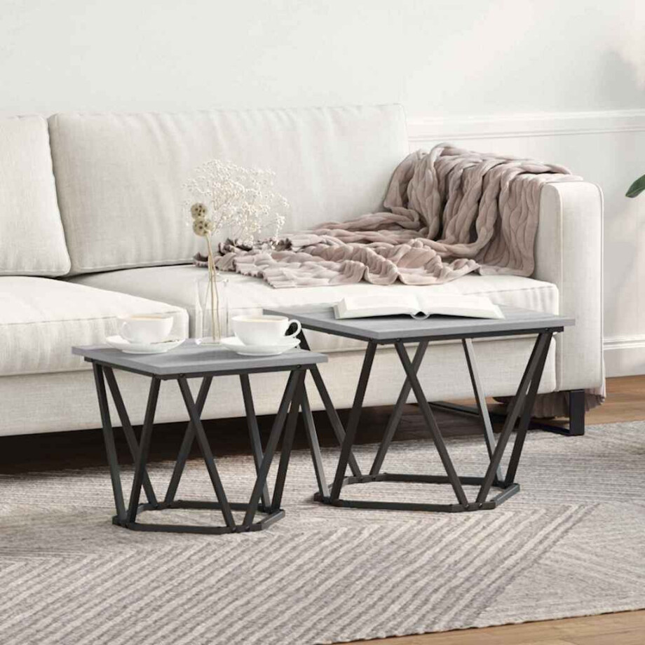 vidaXL Bijzettafelset 2 pcs Grijs Sonoma Engineered hout en staal afbeelding 1