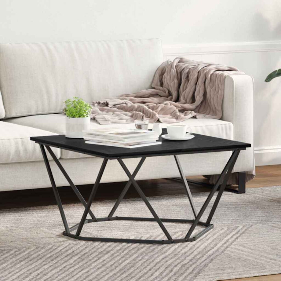 vidaXL Salontafel Zwart Eiken 80 x 80 x 45 cm Engineered hout en staal afbeelding 1