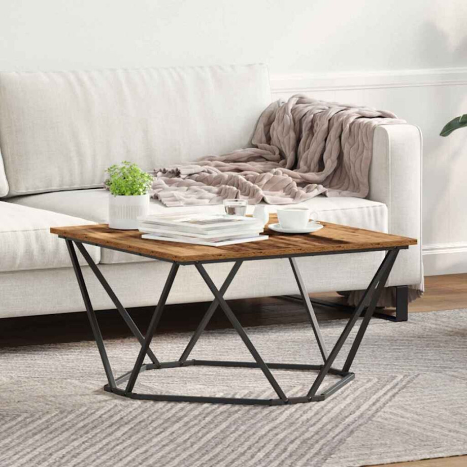 vidaXL Salontafel Oud Hout 80 x 80 x 45 cm Engineered hout en staal afbeelding 1