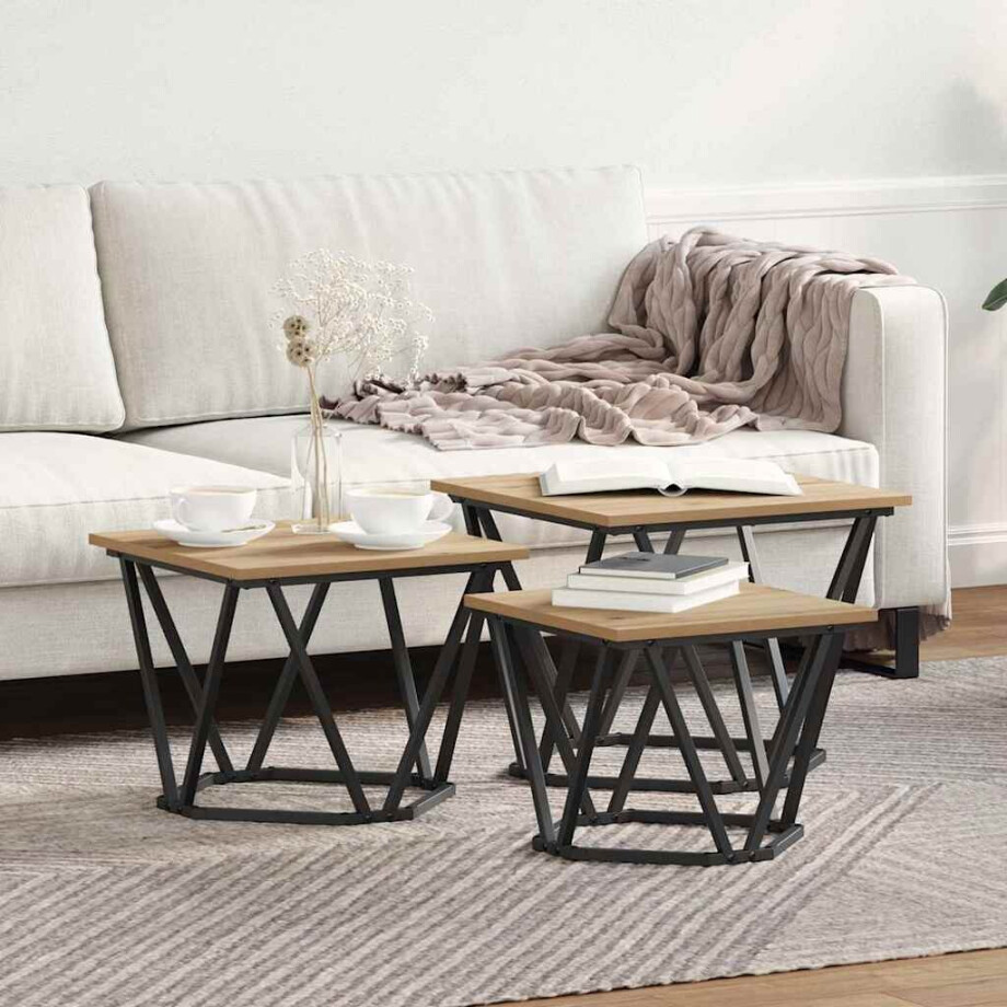 vidaXL Salontafel 3 pcs Artisan Eiken Engineered hout en staal afbeelding 1