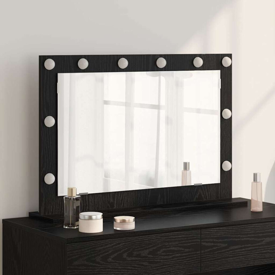 vidaXL Schmink Spiegel Rechthoekig Zwart Eiken 80 x 15 x 18 cm afbeelding 1