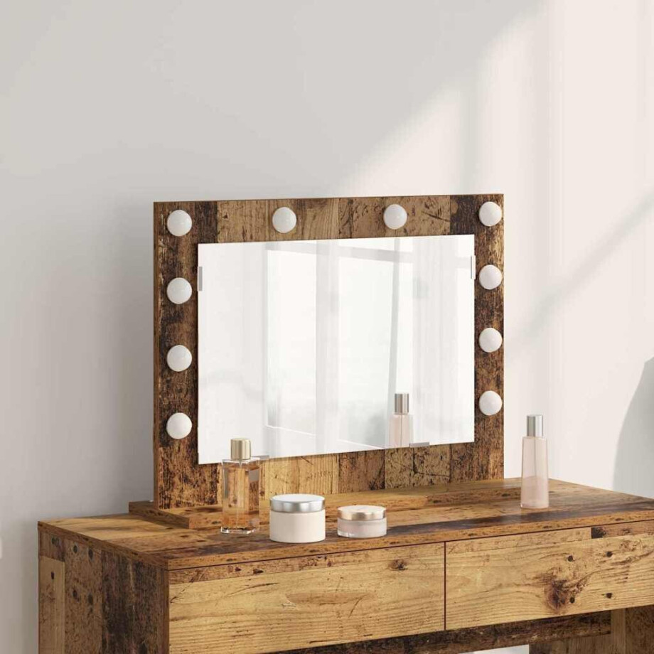 vidaXL Schmink Spiegel Rechthoekig met spiegel Oudhout 60 x 45 x 18 cm afbeelding 1