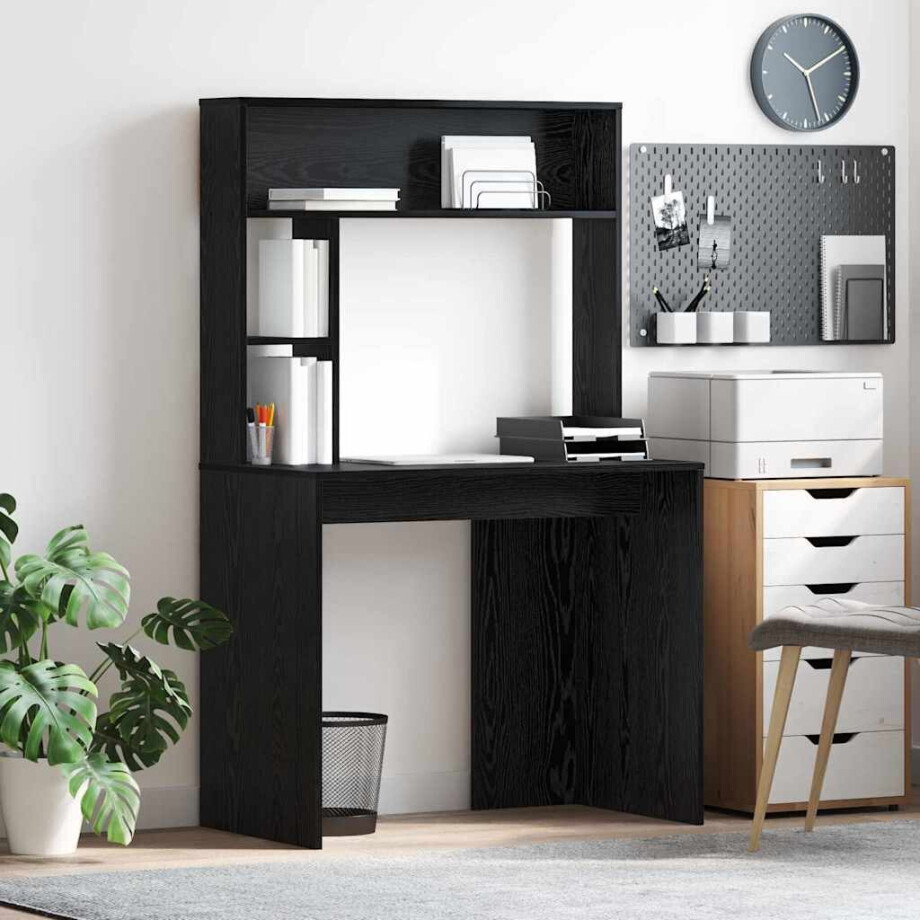 vidaXL Bureau met plank Zwart Eiken 91 x 50 x 149 cm Bewerkt hout vidaXL Bureau met plank Zwart Eiken 91 x 50 x 149 cm Bewerkt hout afbeelding 1