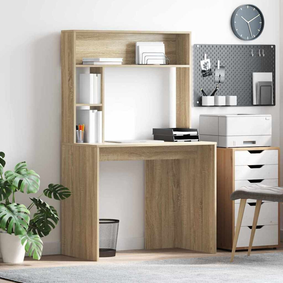 vidaXL Bureau met plank Sonoma Eiken 91 x 50 x 149 cm Bewerkt hout afbeelding 1