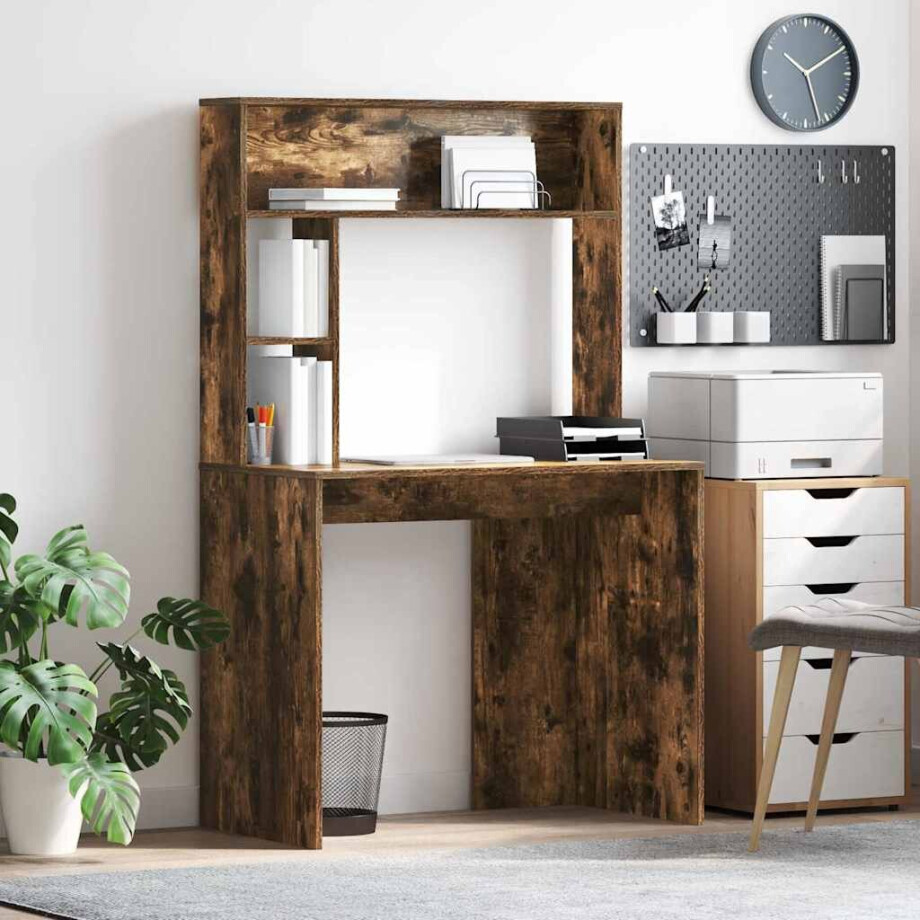 vidaXL Bureau met plank Gerookt eiken 91 x 50 x 149 cm Bewerkt hout vidaXL Bureau met plank Gerookt eiken 91 x 50 x 149 cm Bewerkt hout afbeelding 1