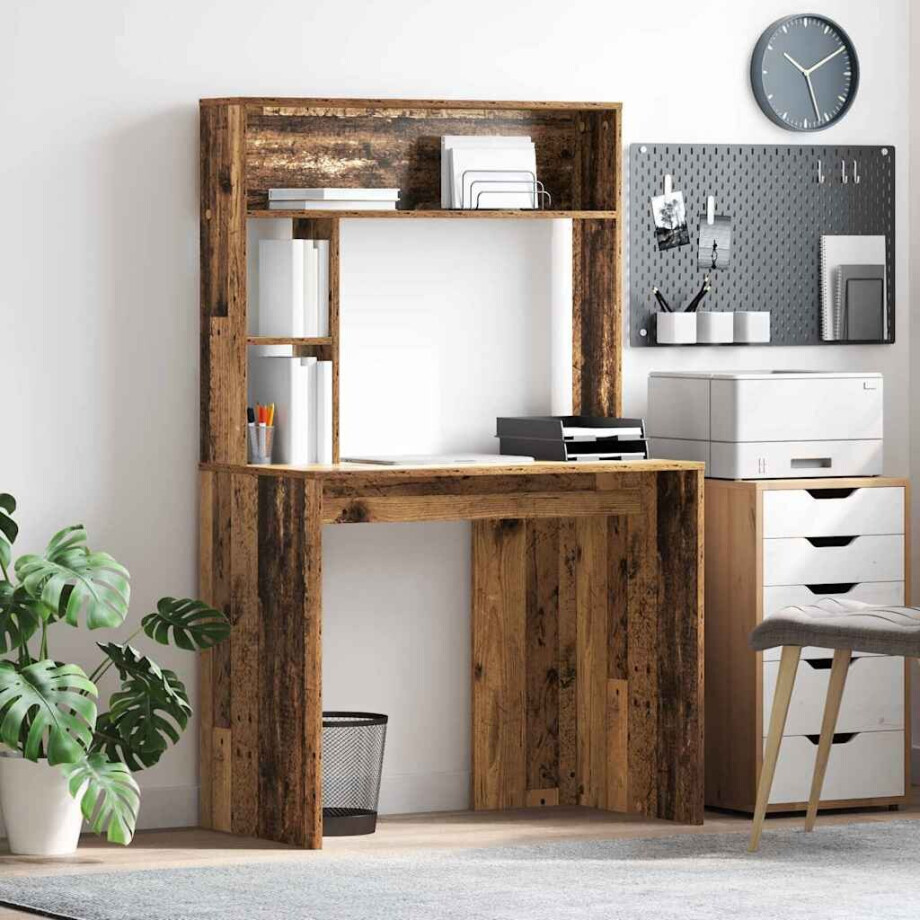 vidaXL Bureau met plank Oud Hout 91 x 50 x 149 cm Bewerkt hout afbeelding 1