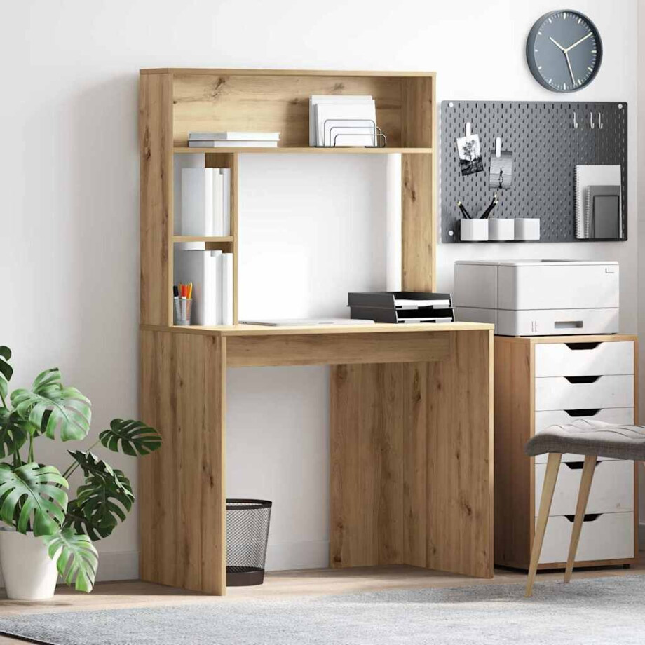vidaXL Bureau met plank Artisan Eiken 91 x 50 x 149 cm Bewerkt hout afbeelding 1