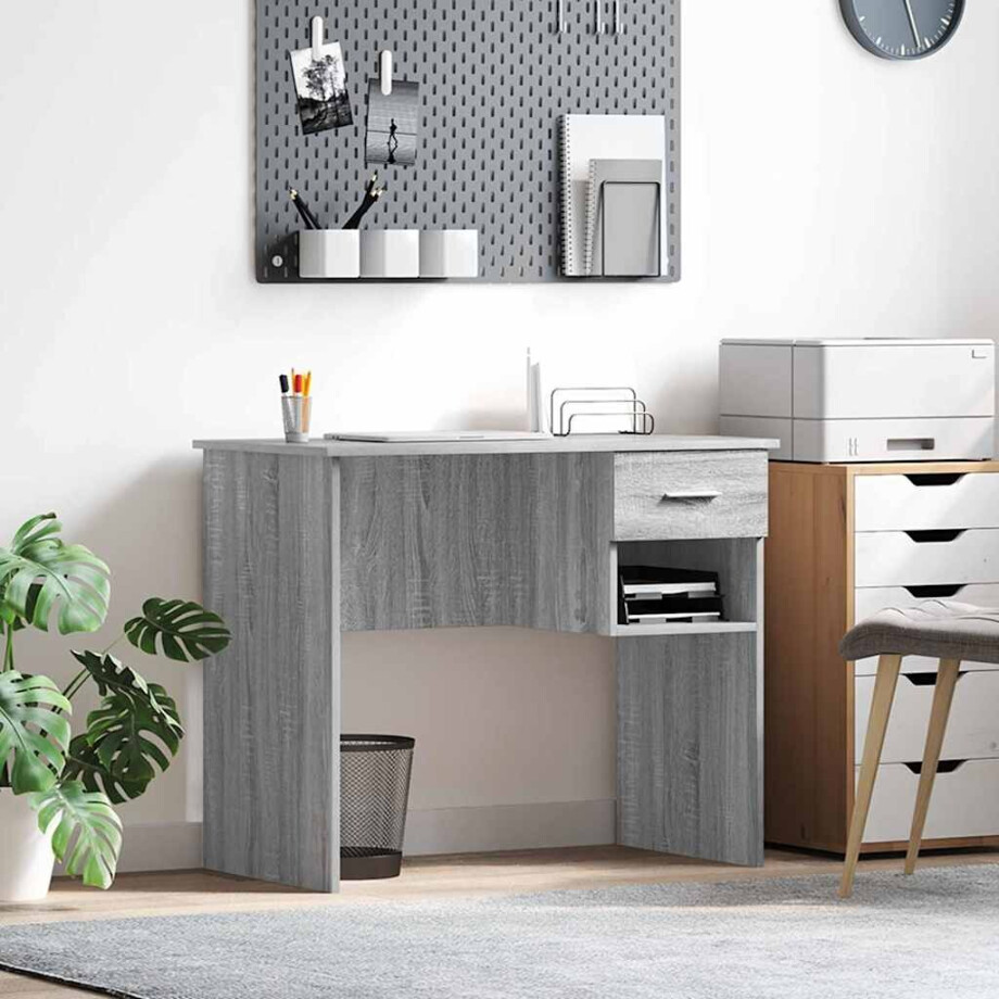 vidaXL Bureau met lade Grijs Sonoma 90 x 49 x 75 cm Bewerkt hout afbeelding 1
