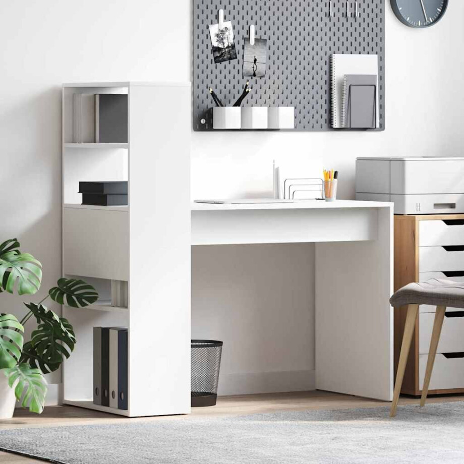 vidaXL Bureau met plank met opslag Wit 113 x 54 x 120 cm Bewerkt hout afbeelding 1