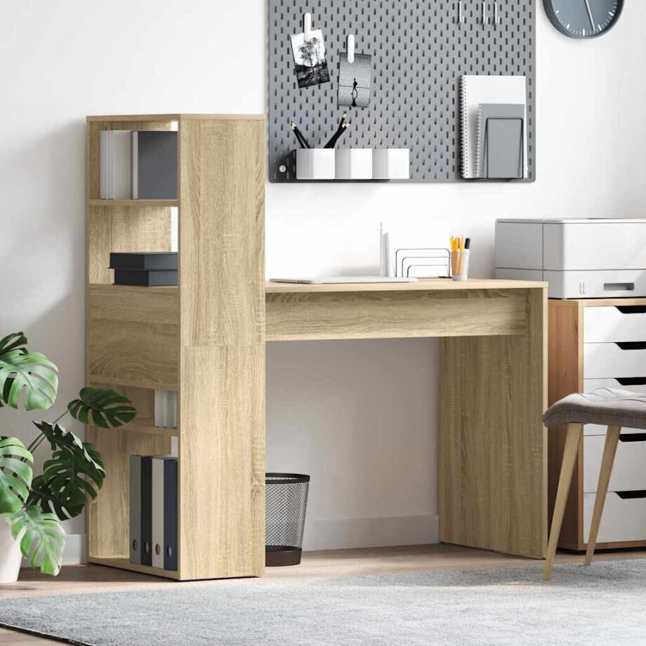 vidaXL Bureau met plank Sonoma Eiken 113 x 54 x 120 cm Bewerkt hout afbeelding 1