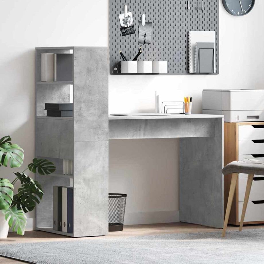 vidaXL Bureau met plank Beton Grijs 113 x 54 x 120 cm Bewerkt hout afbeelding 1