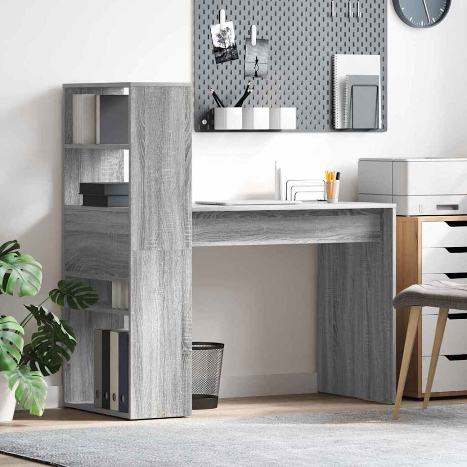 vidaXL Bureau met plank Grijs Sonoma 113 x 54 x 120 cm Bewerkt hout afbeelding 1