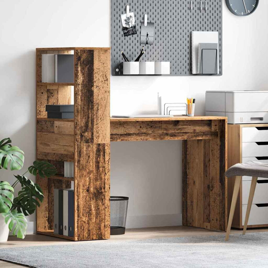 vidaXL Bureau met plank Oud Hout 113 x 54 x 120 cm Bewerkt hout vidaXL Bureau met plank Oud Hout 113 x 54 x 120 cm Bewerkt hout afbeelding 1