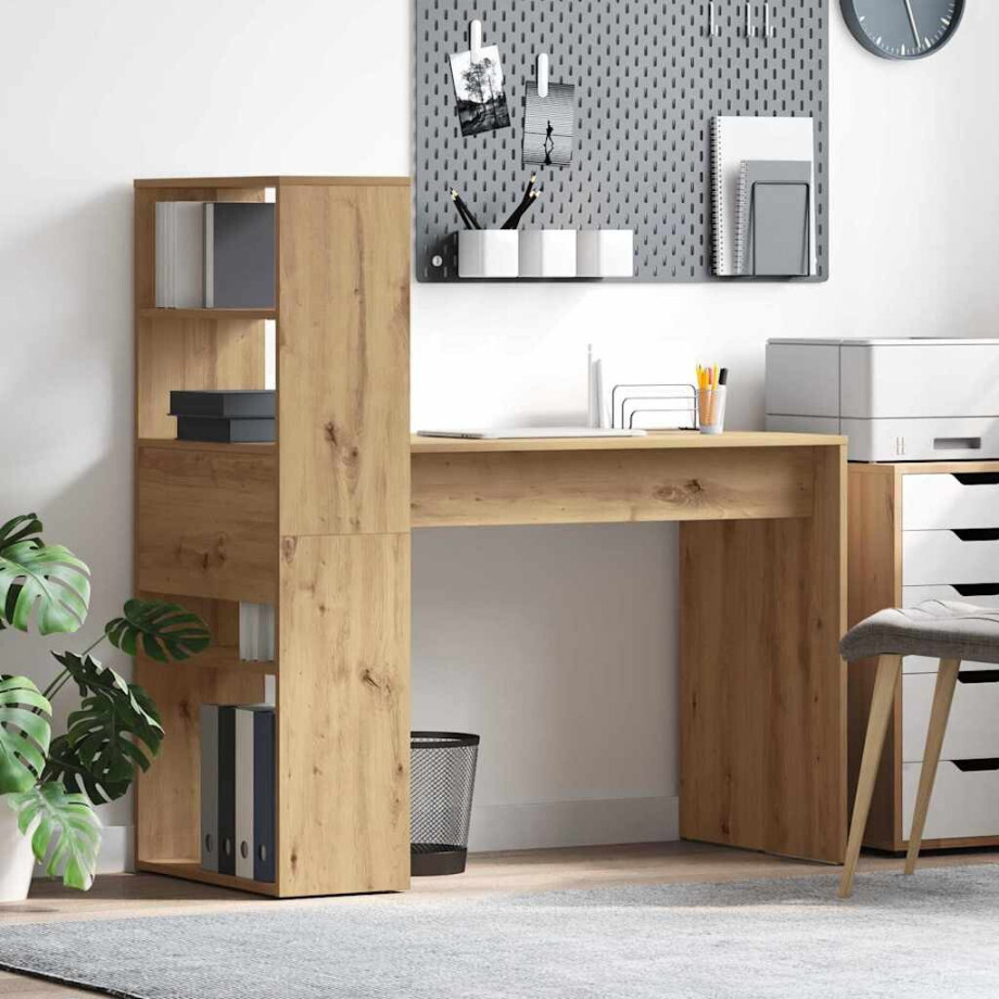 vidaXL Bureau met plank Artisan Eiken 113 x 54 x 120 cm Bewerkt hout afbeelding 1