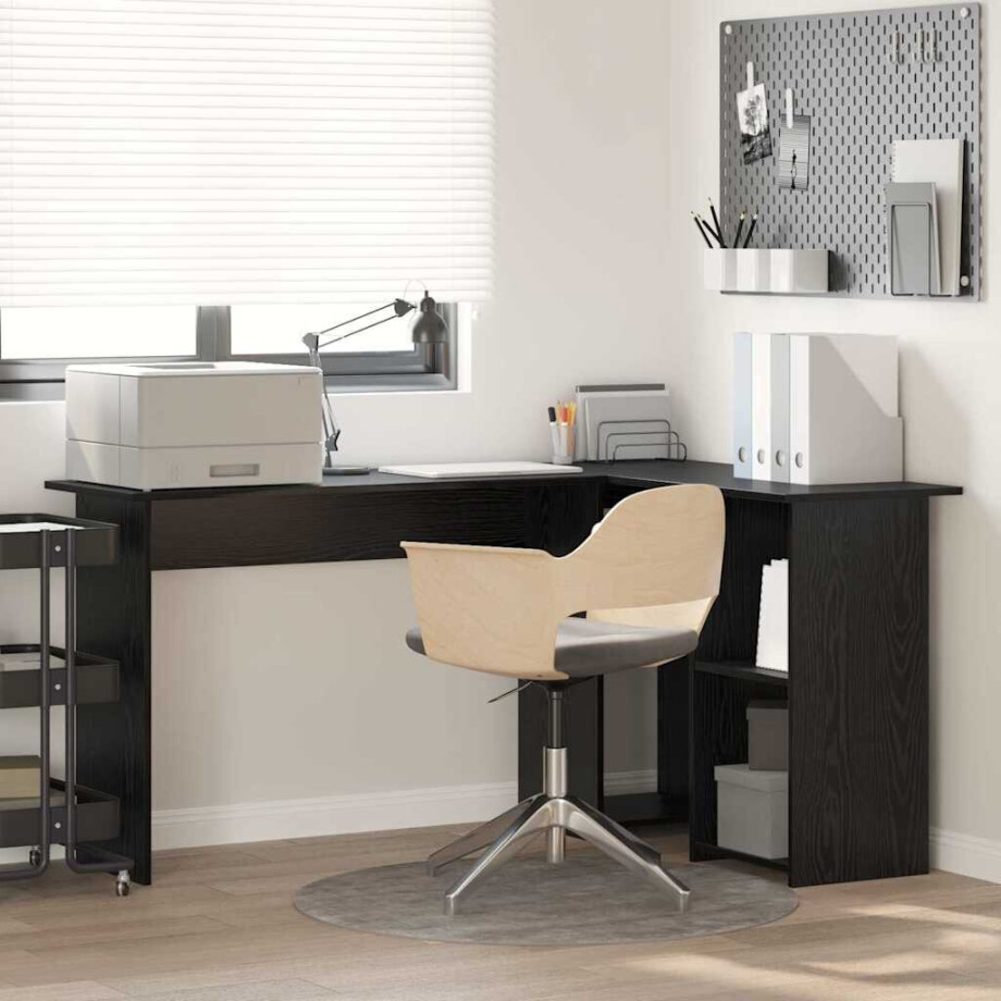 vidaXL Bureau met plank Zwart Eiken 142 x 102 x 73 cm Bewerkt hout afbeelding 1