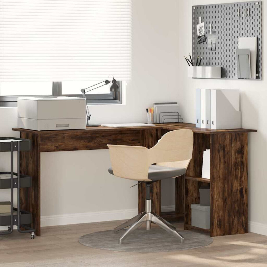 vidaXL Bureau met plank Gerookt eiken 142 x 102 x 73 cm Bewerkt hout afbeelding 1