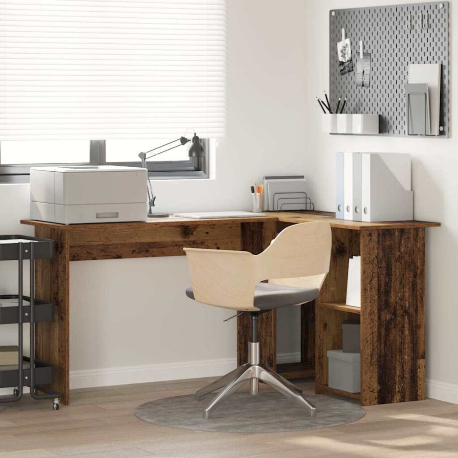 vidaXL Bureau met plank Oud Hout 142 x 102 x 73 cm Bewerkt hout afbeelding 1