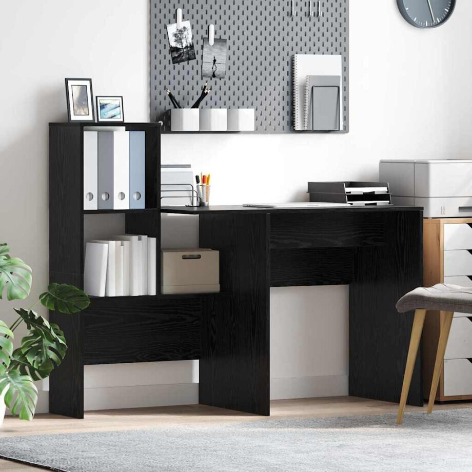 vidaXL Bureau met plank Zwart Eiken 131,5 x 50 x 106,5 cm Bewerkt hout vidaXL Bureau met plank Zwart Eiken 131,5 x 50 x 106,5 cm Bewerkt hout afbeelding 1