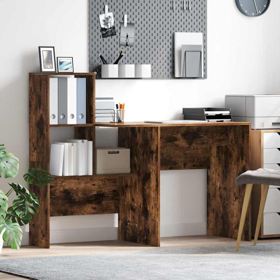 vidaXL Bureau Gerookt eiken 131,5 x 50 x 106,5 cm Bewerkt hout afbeelding 1