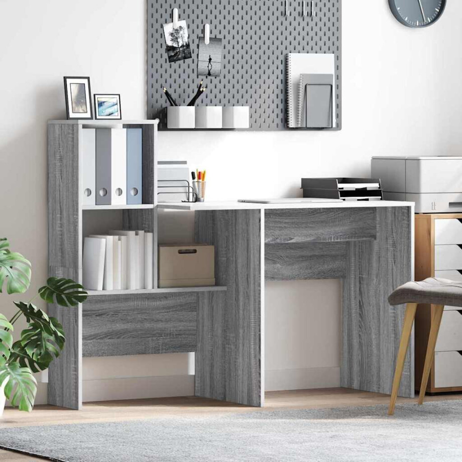 vidaXL Bureau Grijs Sonoma 131,5 x 50 x 106,5 cm Bewerkt hout afbeelding 1