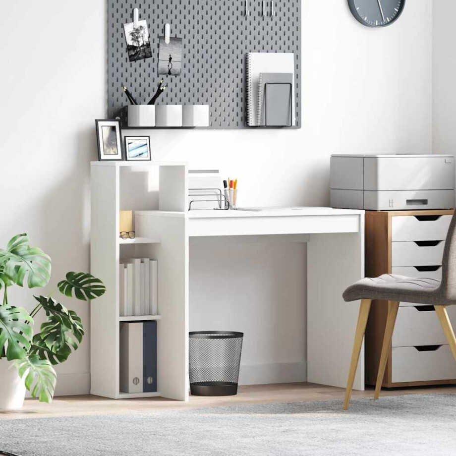 vidaXL Bureau met plank met opslag Wit 100 x 40 x 90 cm Bewerkt hout vidaXL Bureau met plank met opslag Wit 100 x 40 x 90 cm Bewerkt hout afbeelding 1