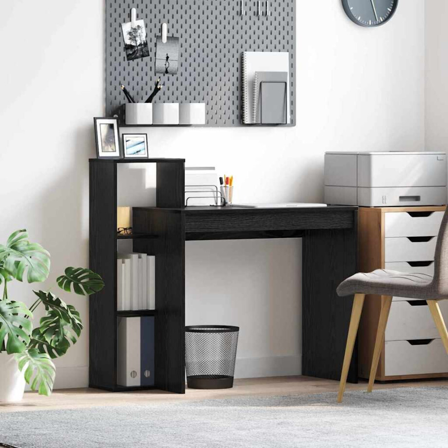 vidaXL Bureau met plank Zwart Eiken 100 x 40 x 90 cm Bewerkt hout afbeelding 1