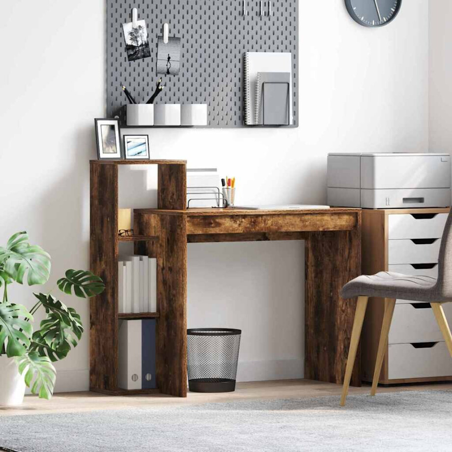 vidaXL Bureau met plank Gerookt eiken 100 x 40 x 90 cm Bewerkt hout afbeelding 1