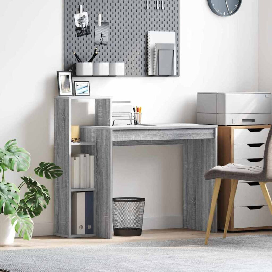 vidaXL Bureau met plank Grijs Sonoma 100 x 40 x 90 cm Bewerkt hout afbeelding 1