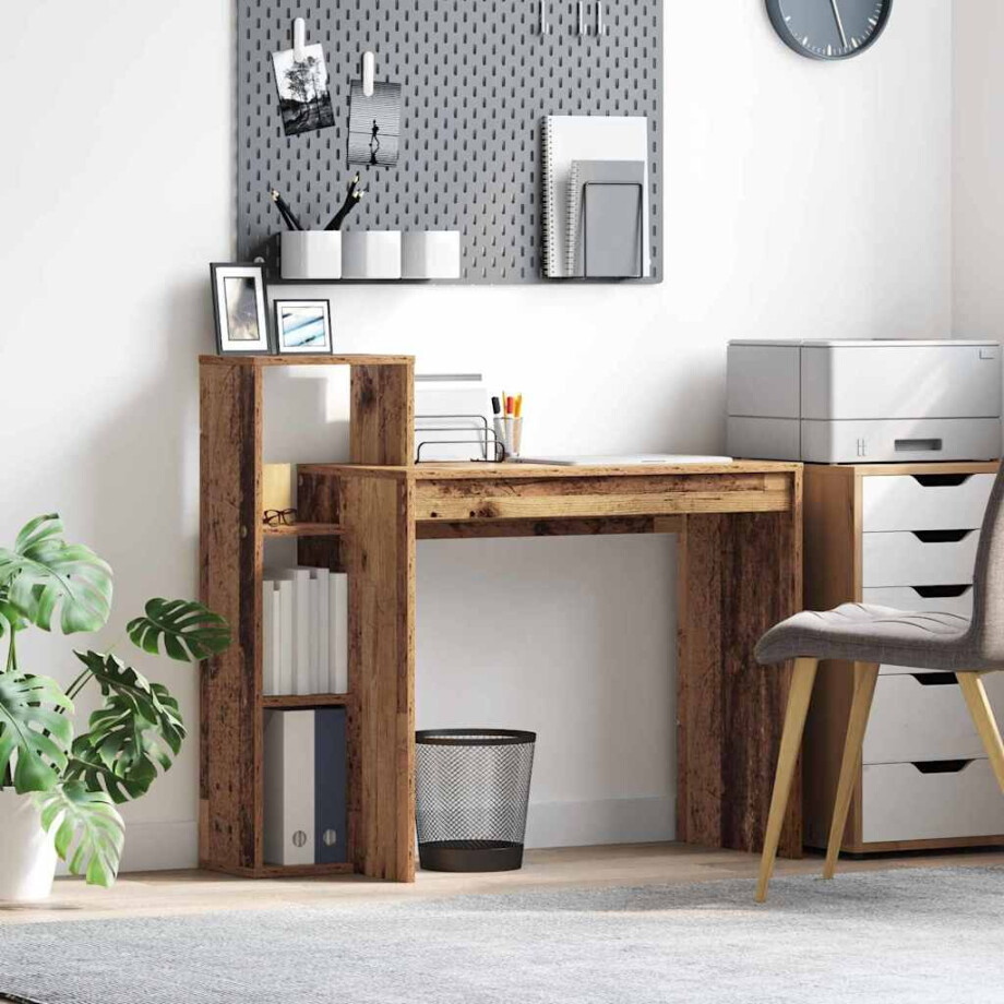 vidaXL Bureau met plank Oud Hout 100 x 40 x 90 cm Bewerkt hout afbeelding 1