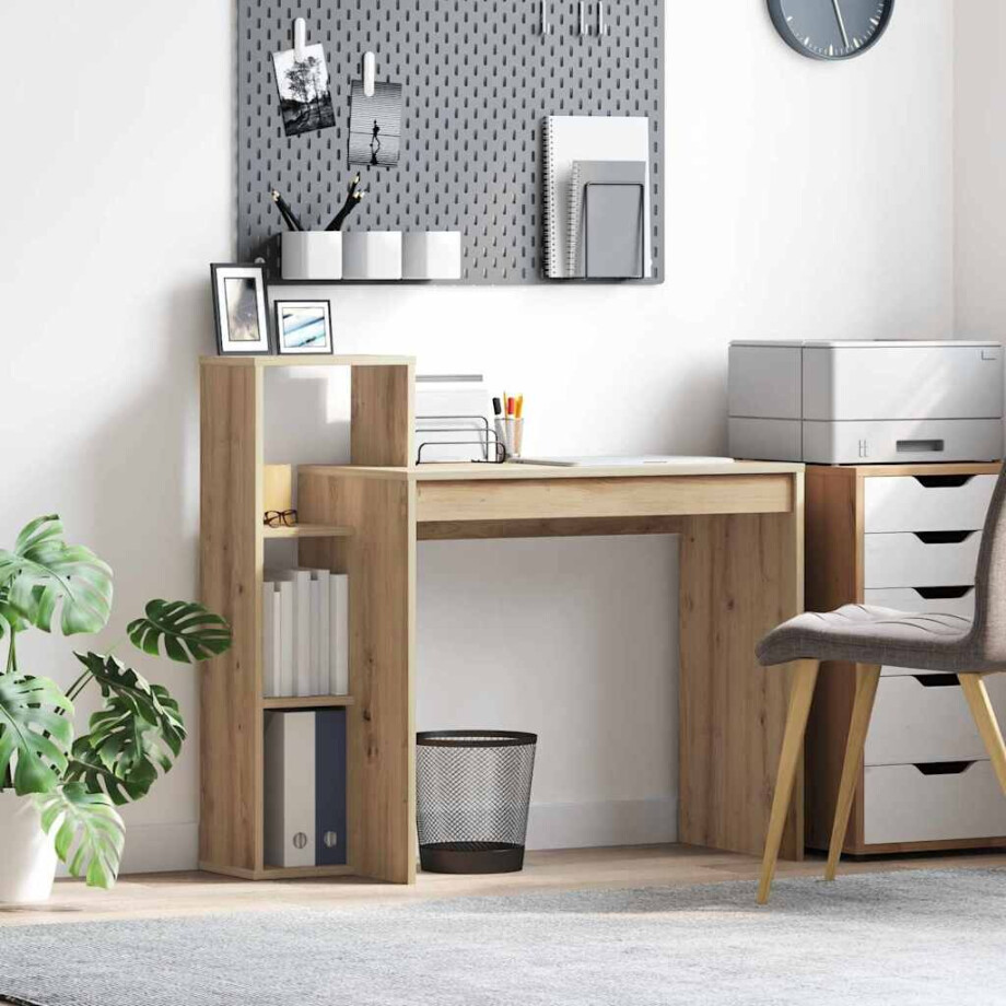 vidaXL Bureau met plank Artisan Eiken 100 x 40 x 90 cm Bewerkt hout afbeelding 1