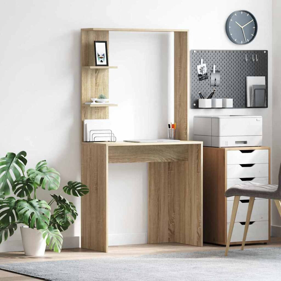 vidaXL Bureau met plank Sonoma Eiken 78,5 x 37 x 154,5 cm Bewerkt hout afbeelding 1