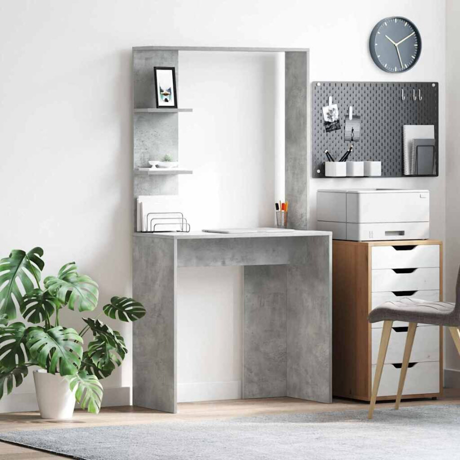 vidaXL Bureau met plank Beton Grijs 78,5 x 37 x 154,5 cm Bewerkt hout vidaXL Bureau met plank Beton Grijs 78,5 x 37 x 154,5 cm Bewerkt hout afbeelding 1
