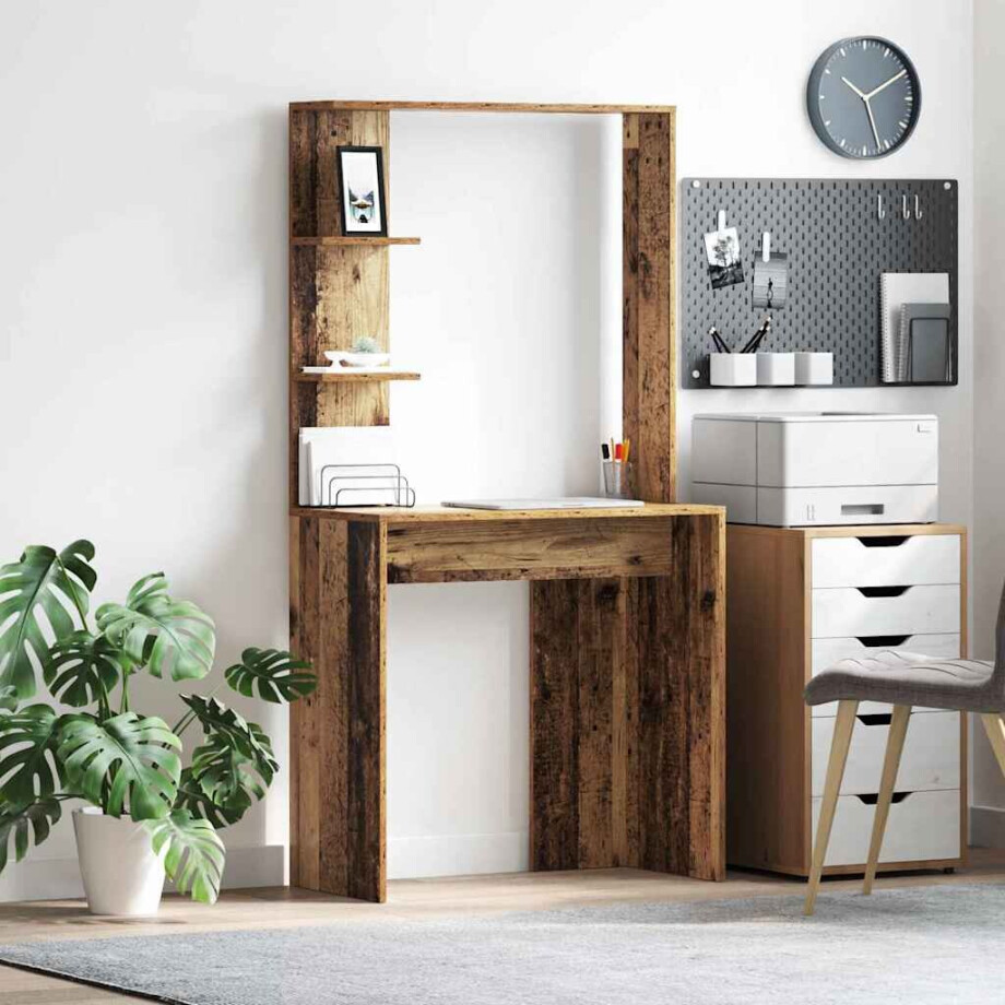 vidaXL Bureau met plank Oud Hout 78,5 x 37 x 154,5 cm Bewerkt hout afbeelding 1