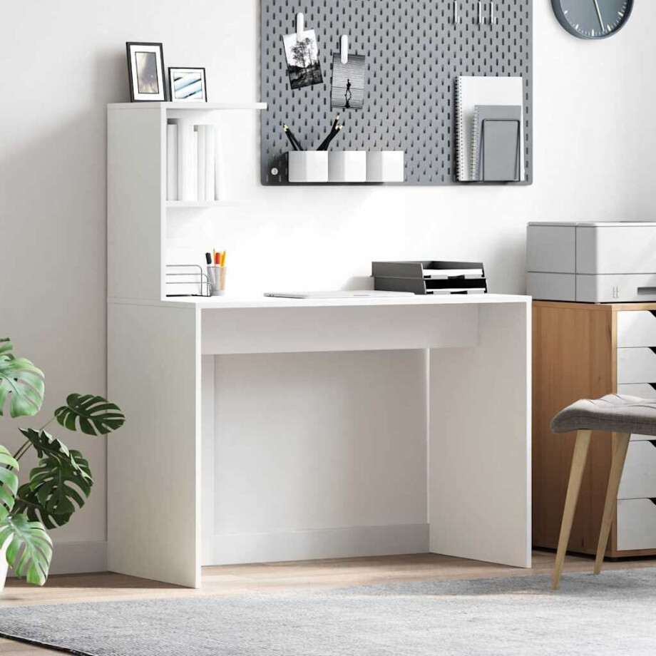 vidaXL Bureau met plank met opslag Wit 102 x 50 x 124 cm Bewerkt hout afbeelding 1