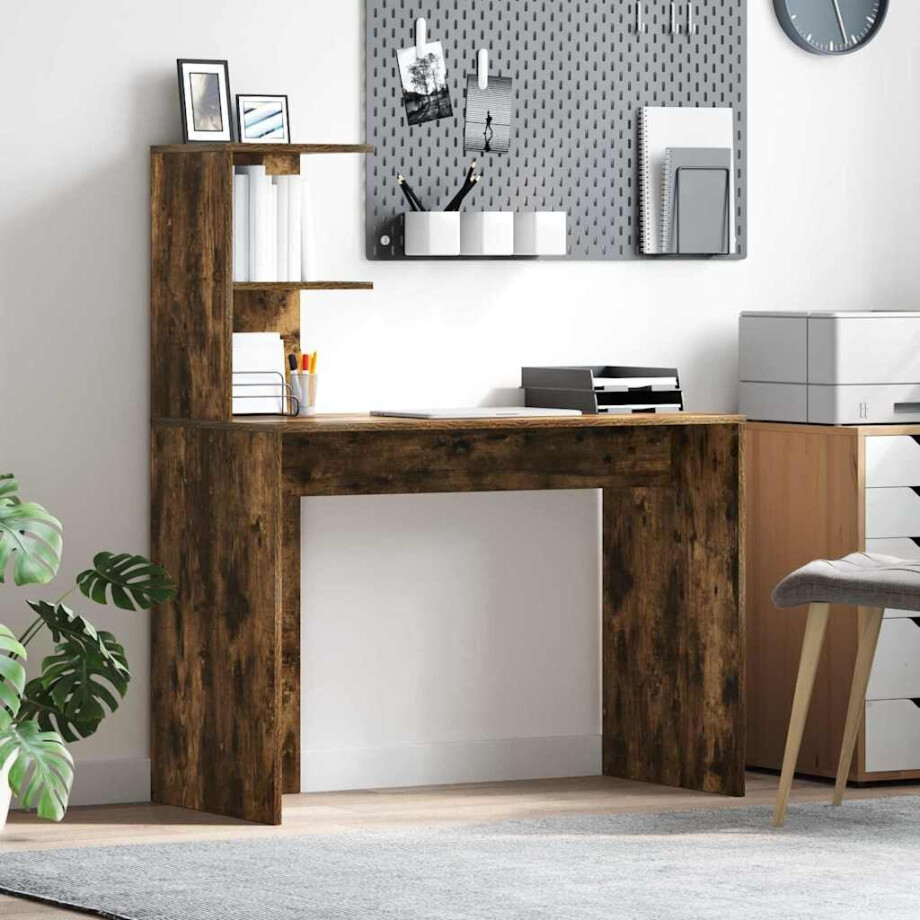 vidaXL Bureau met plank Gerookt eiken 102 x 50 x 124 cm Bewerkt hout vidaXL Bureau met plank Gerookt eiken 102 x 50 x 124 cm Bewerkt hout afbeelding 1