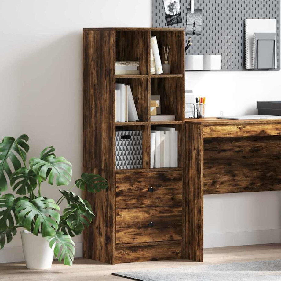 vidaXL Hoge kast met lade Gerookt eiken 45,5 x 34 x 127 cm afbeelding 1