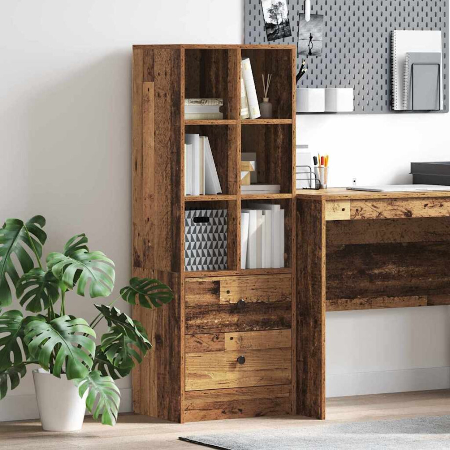 vidaXL Hoge kast met lade Oudhout 45,5 x 34 x 127 cm afbeelding 1