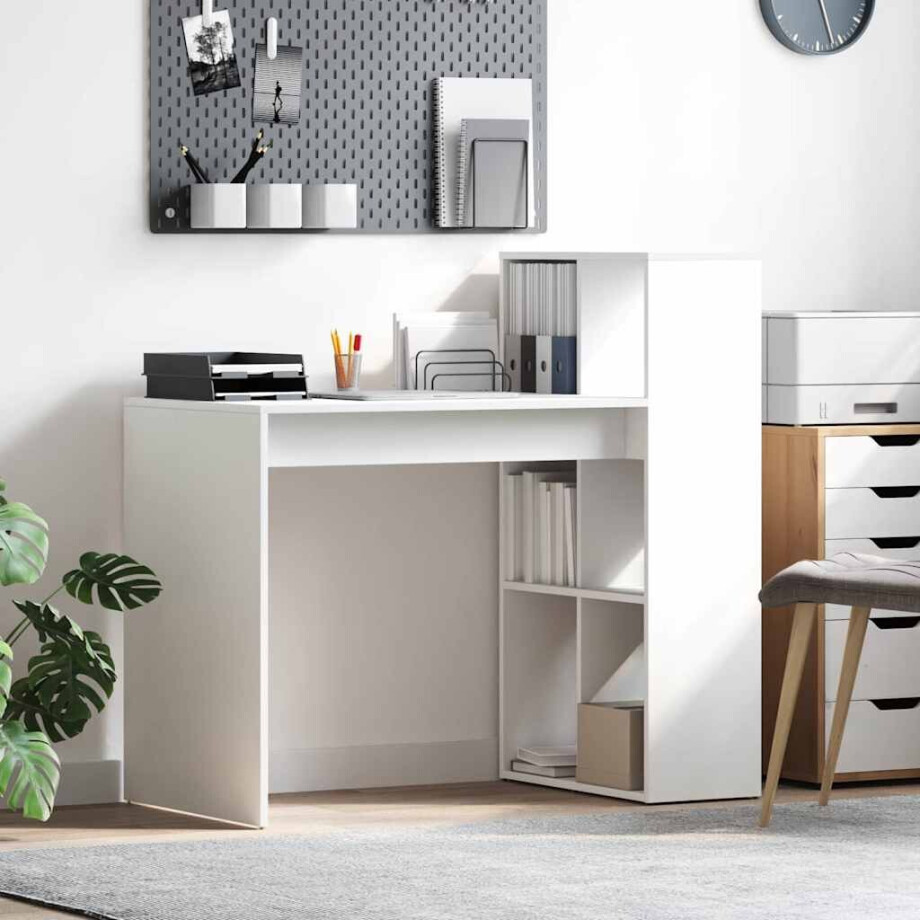 vidaXL Bureau met plank Wit 108 x 55 x 103.5 cm Bewerkt hout afbeelding 1