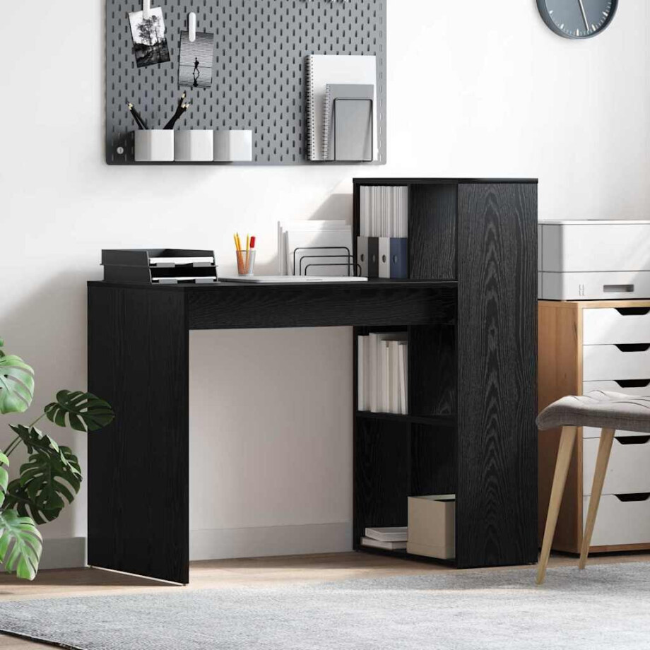 vidaXL Bureau met plank Zwart Eiken 108 x 55 x 103.5 cm Bewerkt hout afbeelding 1