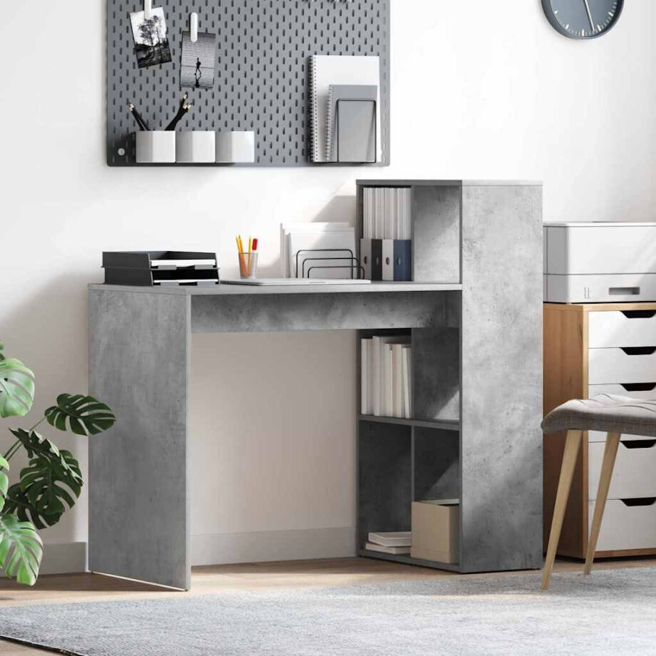 vidaXL Bureau met plank Beton Grijs 108 x 55 x 103.5 cm Bewerkt hout vidaXL Bureau met plank Beton Grijs 108 x 55 x 103.5 cm Bewerkt hout afbeelding 1
