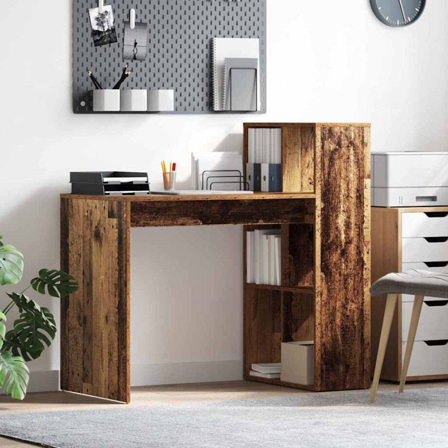 vidaXL Bureau met plank Oud Hout 108 x 55 x 103.5 cm Bewerkt hout afbeelding 1