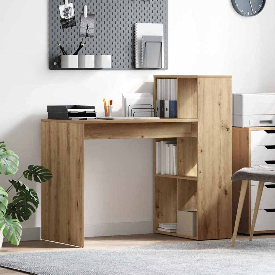vidaXL Bureau met plank Artisan Eiken 108 x 55 x 103.5 cm Bewerkt hout vidaXL Bureau met plank Artisan Eiken 108 x 55 x 103.5 cm Bewerkt hout afbeelding 1