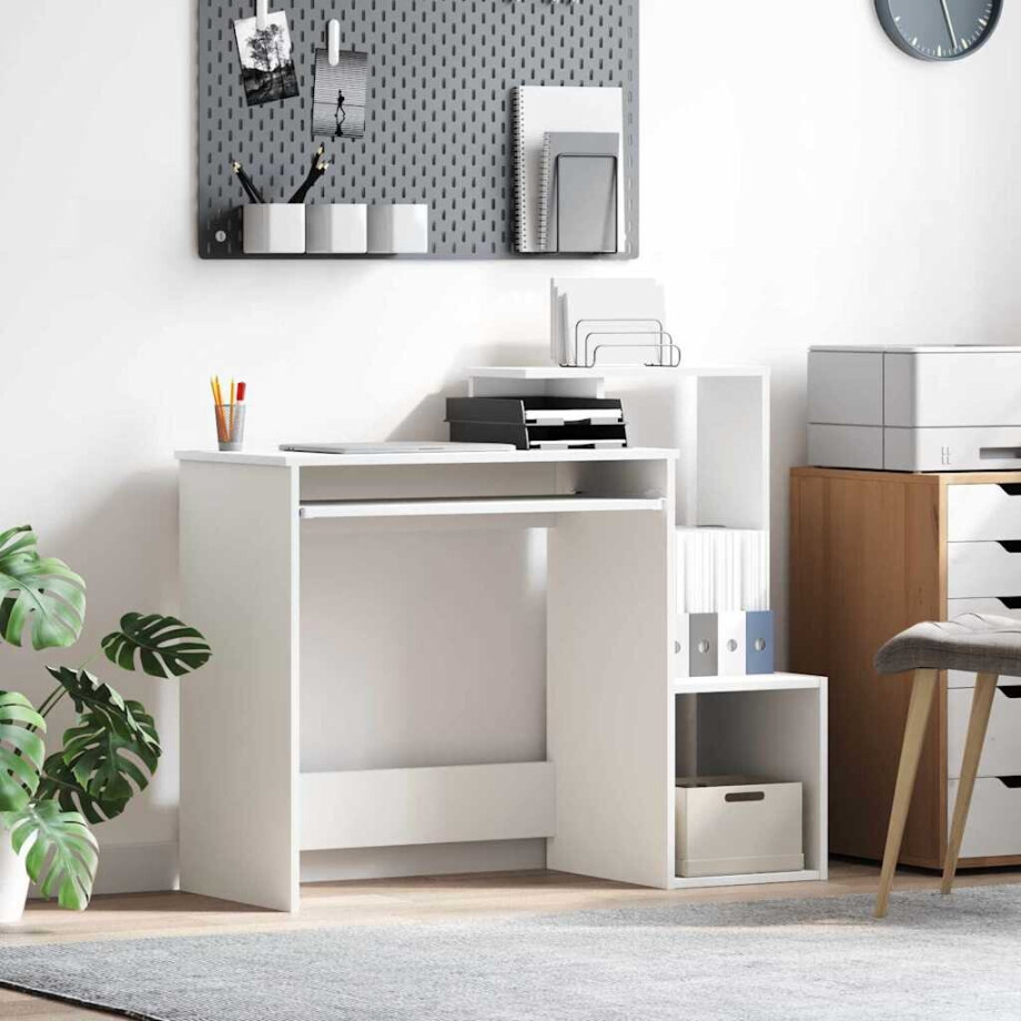vidaXL Bureau met lade met plank Wit 106 x 41 x 88.5 cm Bewerkt hout afbeelding 1