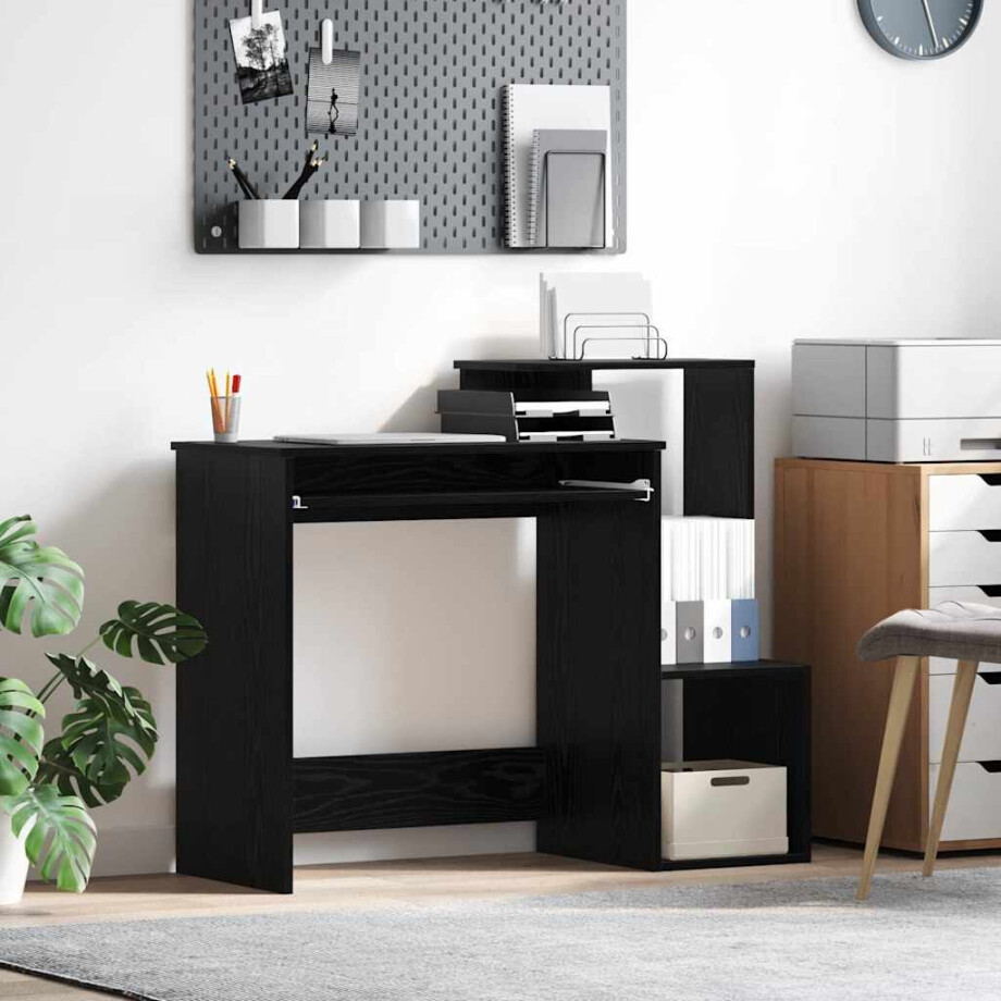 vidaXL Bureau met lade Zwart Eiken 106 x 41 x 88.5 cm Bewerkt hout afbeelding 1