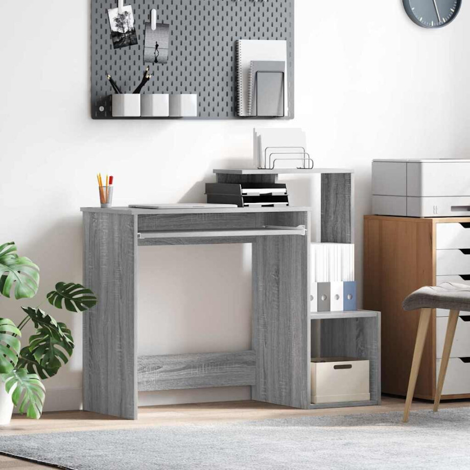 vidaXL Bureau met lade Grijs Sonoma 106 x 41 x 88.5 cm Bewerkt hout afbeelding 1