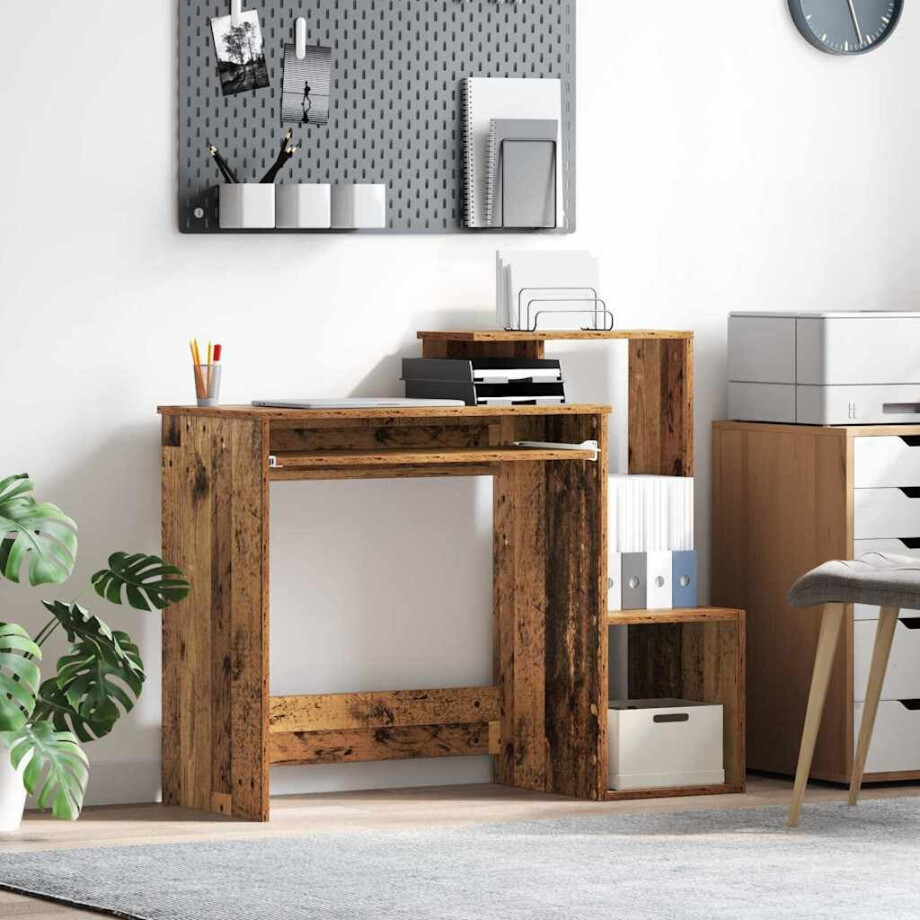 vidaXL Bureau met lade Oud Hout 106 x 41 x 88.5 cm Bewerkt hout afbeelding 1