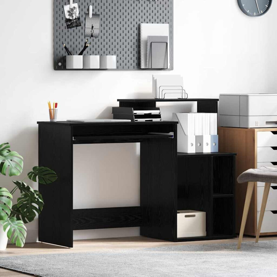 vidaXL Bureau met lade Zwart Eiken 120,5 x 44 x 88,5 cm Bewerkt hout afbeelding 1