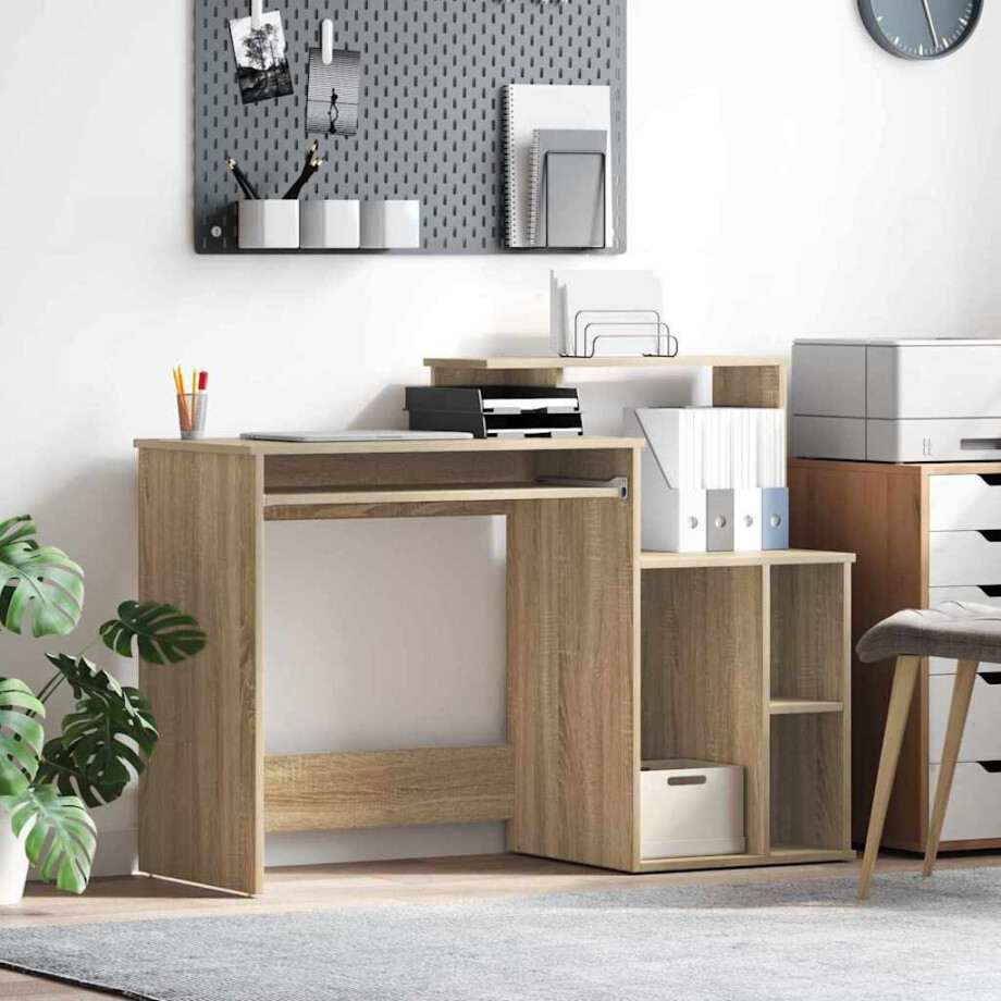 vidaXL Bureau met lade Sonoma Eiken 120,5 x 44 x 88,5 cm Bewerkt hout afbeelding 1