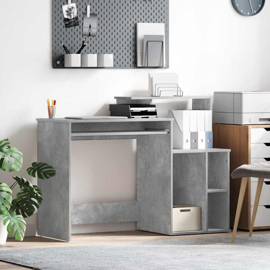 vidaXL Bureau met lade Beton Grijs 120,5 x 44 x 88,5 cm Bewerkt hout afbeelding 1