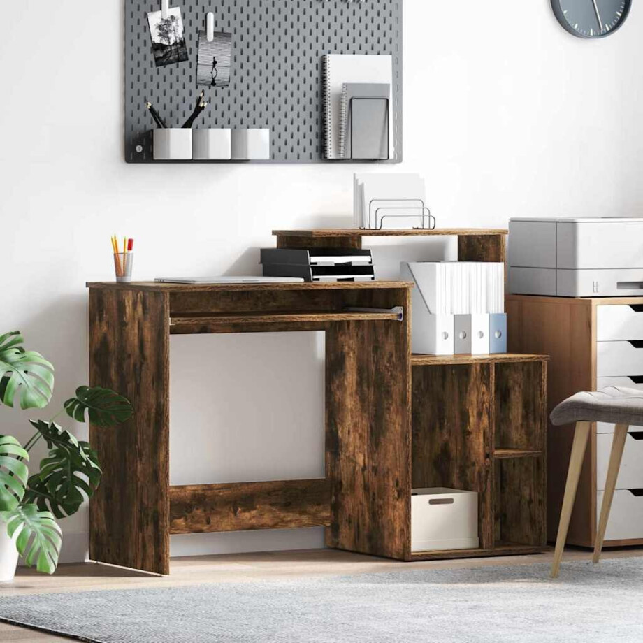 vidaXL Bureau met lade Gerookt eiken 120,5 x 44 x 88,5 cm Bewerkt hout vidaXL Bureau met lade Gerookt eiken 120,5 x 44 x 88,5 cm Bewerkt hout afbeelding 1
